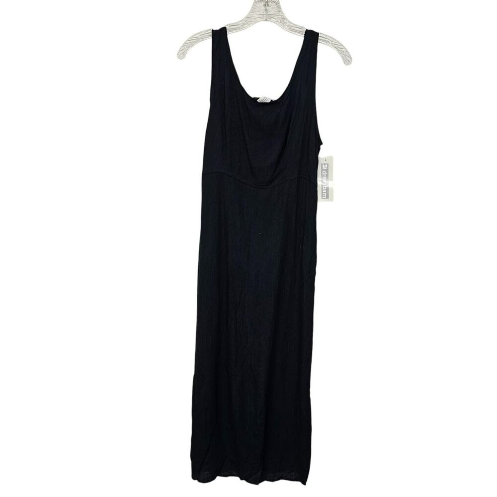 Vintage 90s Black Minimalist Maxi Dress Sz 8 Tie Back Indie Sleaze Grunge NWT